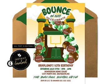 Bounce House uitnodigen, voetbal Bounce House uitnodiging, Bounce Party, voetbalfeest, voetbal verjaardagsuitnodiging, Instant Templett Invite