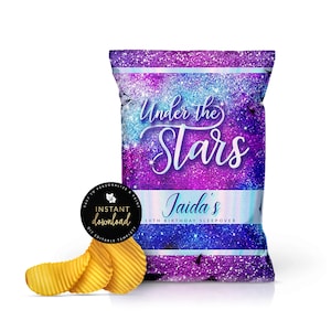 Unter den Sternen Galaxie Chip Tasche, Galaxy Party Favor, Weltraum Chip Tasche, Geburtstag Snack Tasche, Galaxie Chips, Galaxie Party, Templett Tasche