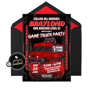 Game Truck Party Invitation, Gaming Truck Invite, Video Game Truck Invitation, Gamer Birthday Invitation, Digital Invitation, Templett