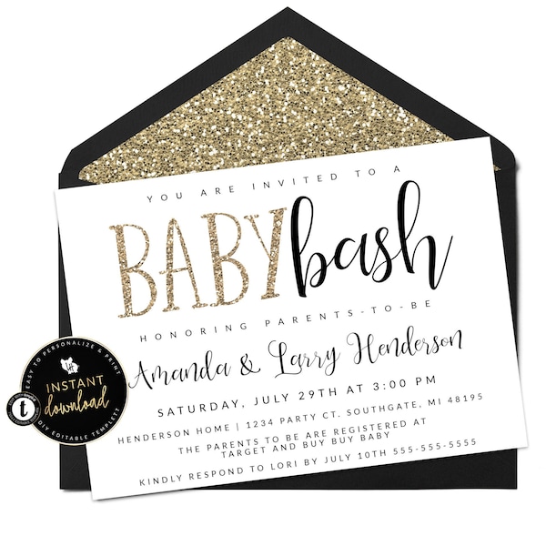 Baby Bash Baby Shower Invitation, Co-ed Baby Shower Invitation, Couples Baby Shower Invite, Gender Neutral Invite Templett, Instant Download