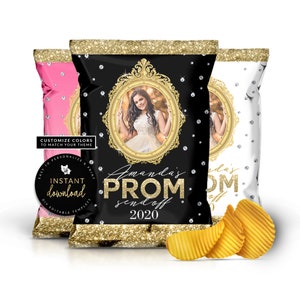 Gold Prom Chip Bag, Prom Favor Bag, Prom Send Off Chip Bag, Printable Prom Party Favor, Prom Chip Bag Template, Digital Templett