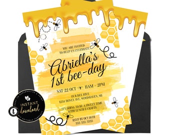 Honey Bee Invitation, Bee-Day Birthday Invitation, Bee Invitation, Bee Party, Honey Bee Party Invite, Honey Bee, Customizable Templett