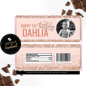 Rose Gold Candy Bar Label, Rose Gold Candy Label, Printable Candy Bar Label, Digital Rose Gold Birthday Favors, Digital Templett
