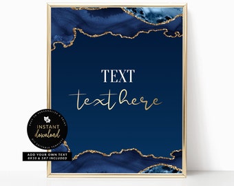 Blue and Gold Sign, Blue and Gold Agate, Navy and Gold Marble, Blue and Gold Table Signs, Blue Printable Sign, Editable Instant Templett