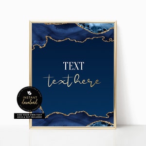 Blue and Gold Sign, Blue and Gold Agate, Navy and Gold Marble, Blue and Gold Table Signs, Blue Printable Sign, Editable Instant Templett