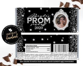 Silver Prom Candy Bar Label, Prom Candy Bar Label, Printable Candy Bar Label , Silver Prom Favors, Printable Prom Favors, Digital Templett