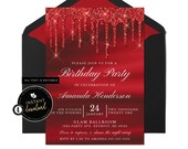 Dripping Red Invitation, Red Glitter Invitation, Glitter Drip Invitation, Red Birthday, Red Party Invitation, Red Birthday, Templett Invite