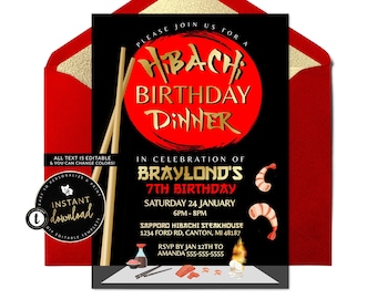 Hibachi Birthday Dinner Invitation, Japanese Restaurant Party (Digital Template)