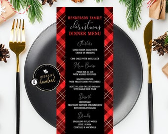 Red Plaid Christmas Menu Card, Christmas Dinner, Christmas Menu, Plaid Christmas Menu, Christmas Birthday Party, Instant Download Templett