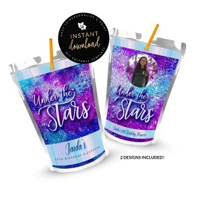 Galaxy Juice Pouch Labels, Under The Stars Juice Label, Galaxy Juice Printable, Printable Juice Pouch Labels, Instant download Templett