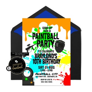 Paintball Invitation, Paintball Birthday Invite, Paintball Party Invitation, Paintball Event, Instant Download, Editable Templett Invite