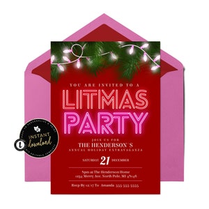 Pink and Red Christmas Party Invite, Litmas Party Invitation, Funny Christmas Party, Girls Christmas Party, Instant Templett