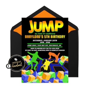 Trampoline Party Invitation, Jump Birthday Invitation, Trampoline Birthday, Jump Birthday, Boy Trampoline Party, Instant Invitation Templett