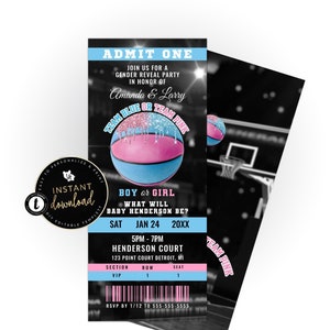 Basketball Gender Reveal Invitation, Basketball Gender Reveal Ticket Invitation, Gender Reveal Editable Templett, Gender Reveal Invite