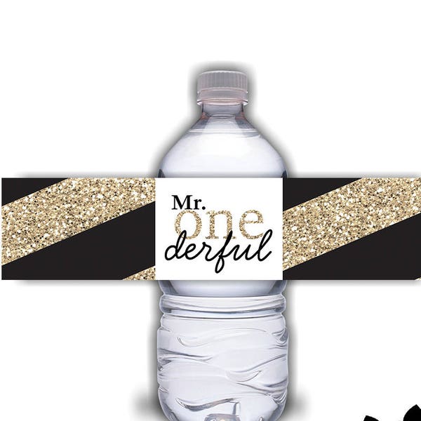 Mr Onederful Water Bottle Labels, Gold Mr Onederful, 1st Birthday Water Bottle Labels, Printable Water Bottle Labels, Instant download