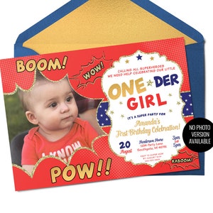 Invitación de primer cumpleaños de una niña, invitación de superhéroe para primer cumpleaños, cumpleaños de superhéroe, invitación de superhéroe para niña, invitación imprimible