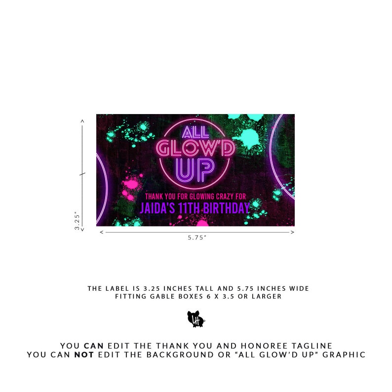 Glow Party Gable Box Label, All Glow'd up Printable Label, Glow Party ...