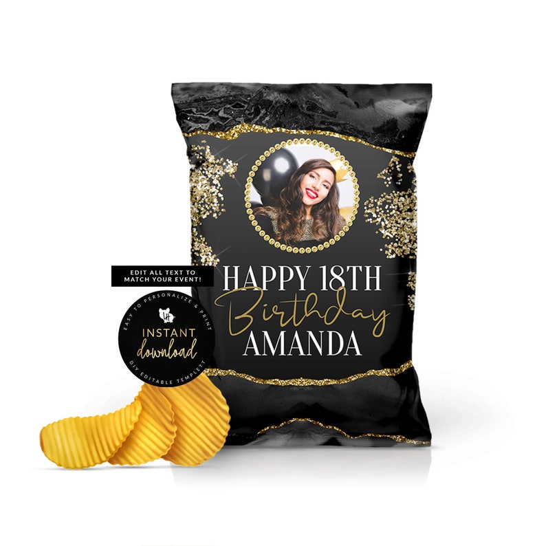 Black and Gold Chip Bag Black and Gold Agate Chip Bag Black Etsy