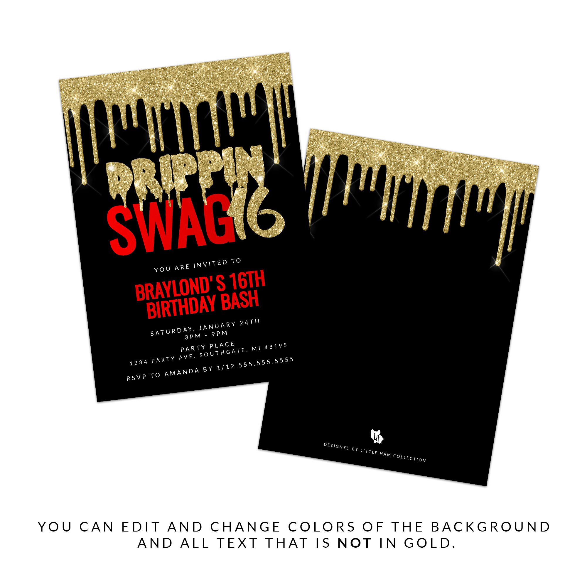 Swag 16 Birthday Invitation Gold Bling Invitation Swag 16 Etsy France
