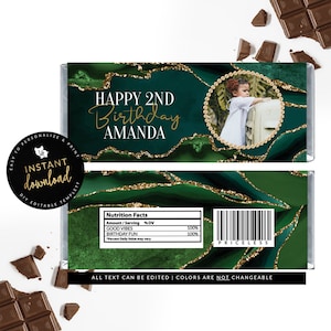 Emerald and Gold Candy Bar Label, Emerald and Gold Candy Cover, Emerald Green Birthday, Agate Birthday, Instant Download Digital Templett