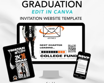 Modern Graduation Invitation for Boys | Editable Canva Template | Digital Download