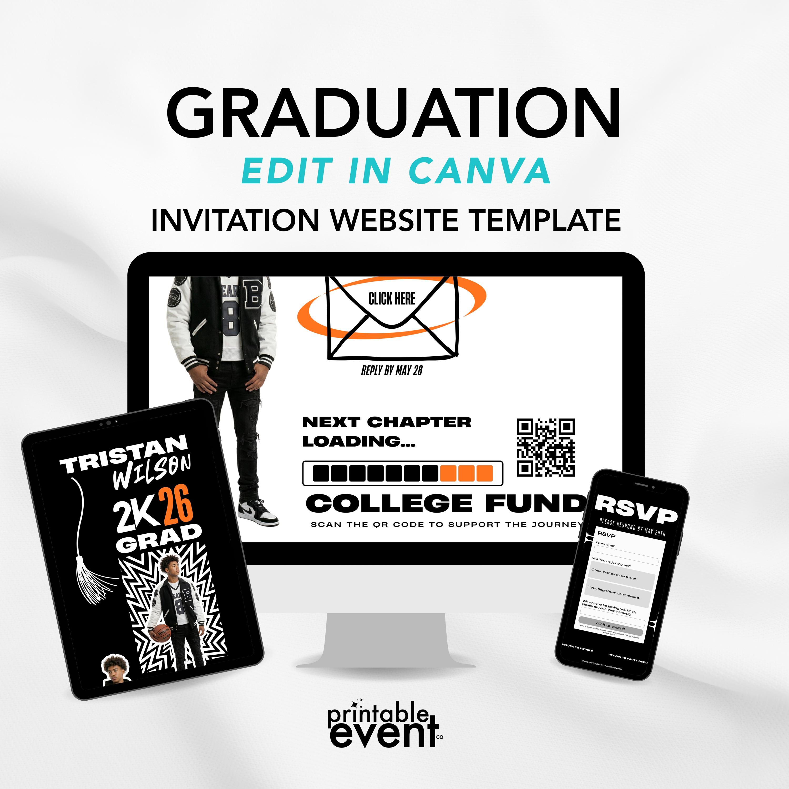 Modern Graduation Invitation for Boys | Editable Canva Template ...