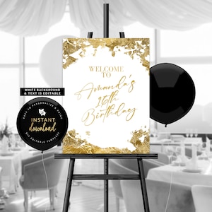 Gold Welcome Sign, Faux Foil Welcome Poster, Editable Gold Welcome Sign, Welcome Poster Download, Changeable Background, Templett Sign