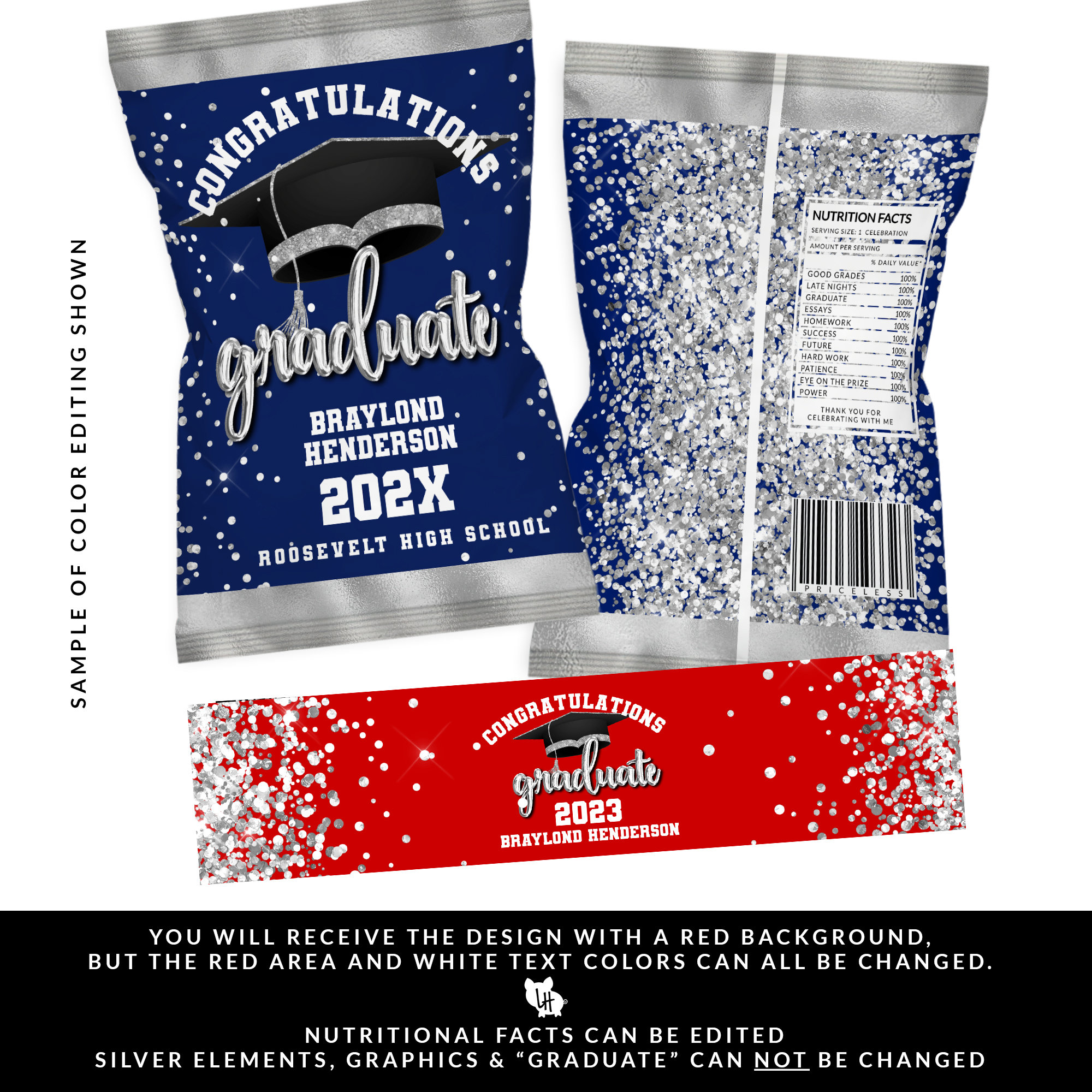 Graduation Chip Bag, Graduation Water Label, Silver Graduation ...