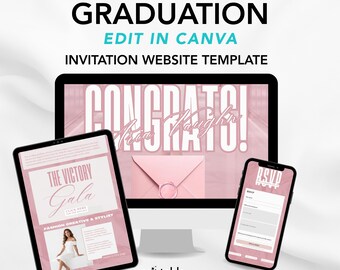 Blush Pink Graduation Invitation Template, Editable Canva RSVP, Elegant Editorial Grad Party Website, Modern Digital Graduation Announcement