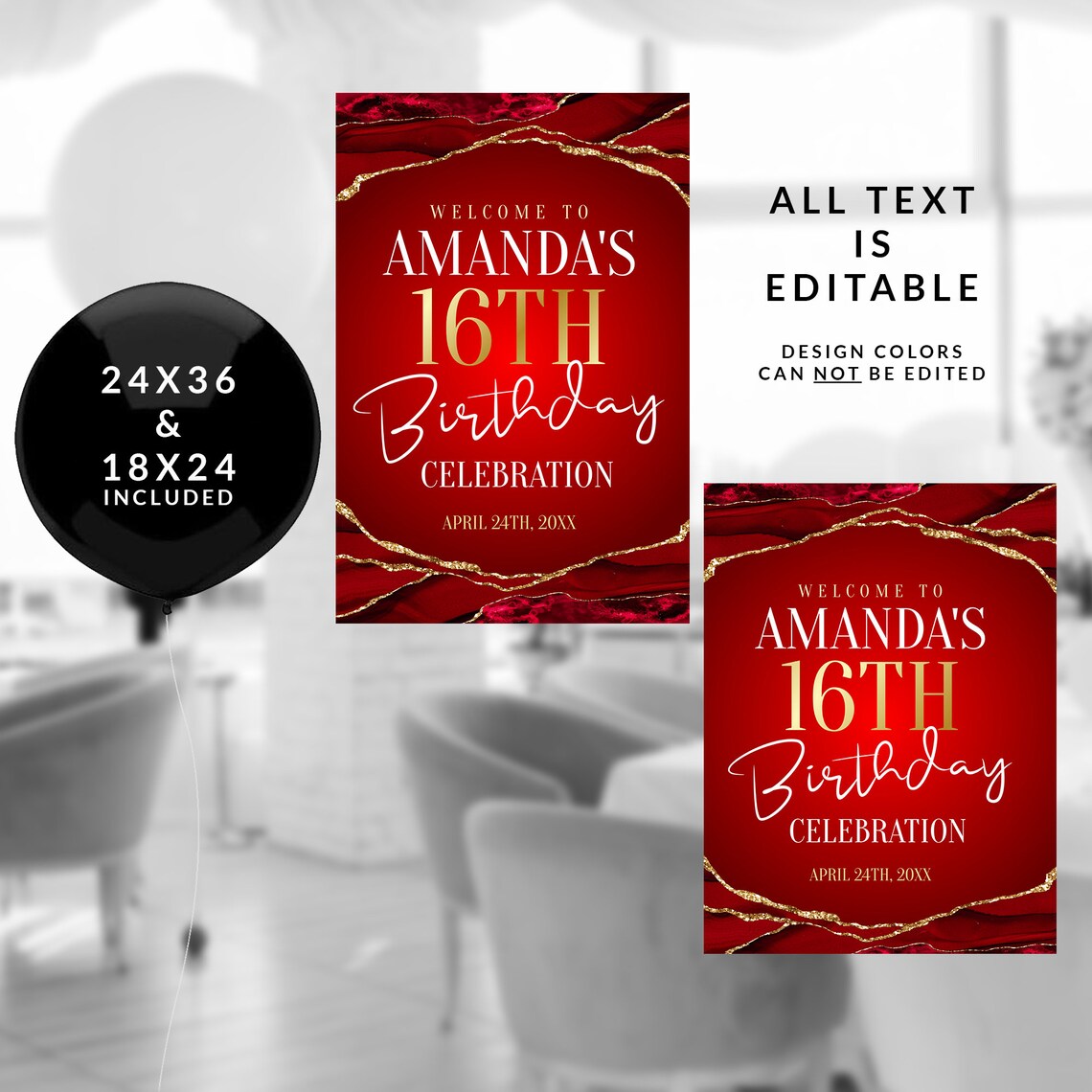 Red and Gold Welcome Sign Red and Gold Agate Welcome Poster | Etsy