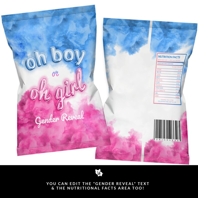 Smoke Bomb Gender Reveal Chip Bag Gender Reveal Party Gender Etsy