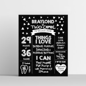 Two Cool Birthday Stats Board, Milestone Poster, 2nd Birthday Poster, Birthday Stats Poster, Printable Birthday Chalkboard, Two Cool