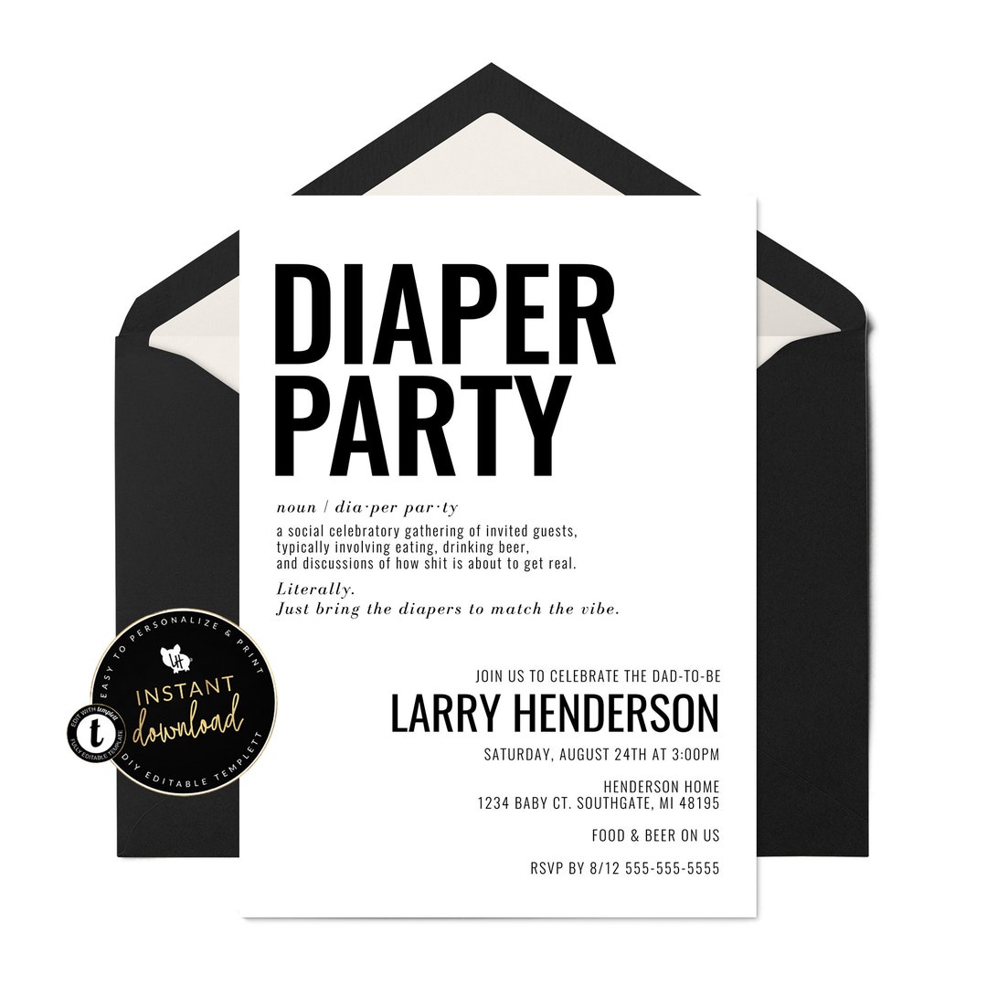 Funny Diaper Party Invitation, Diaper Party Definition Invite, Diaper