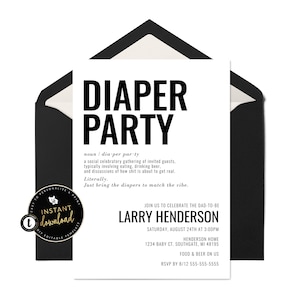 Funny Diaper Party Invitation, Diaper Party Definition Invite, Diaper Shower Invitation, Simple Diaper Party, Editable Instant Templett