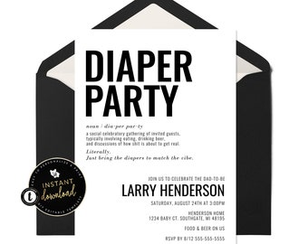 Funny Diaper Party Invitation, Diaper Party Definition Invite, Diaper Shower Invitation, Simple Diaper Party, Editable Instant Templett