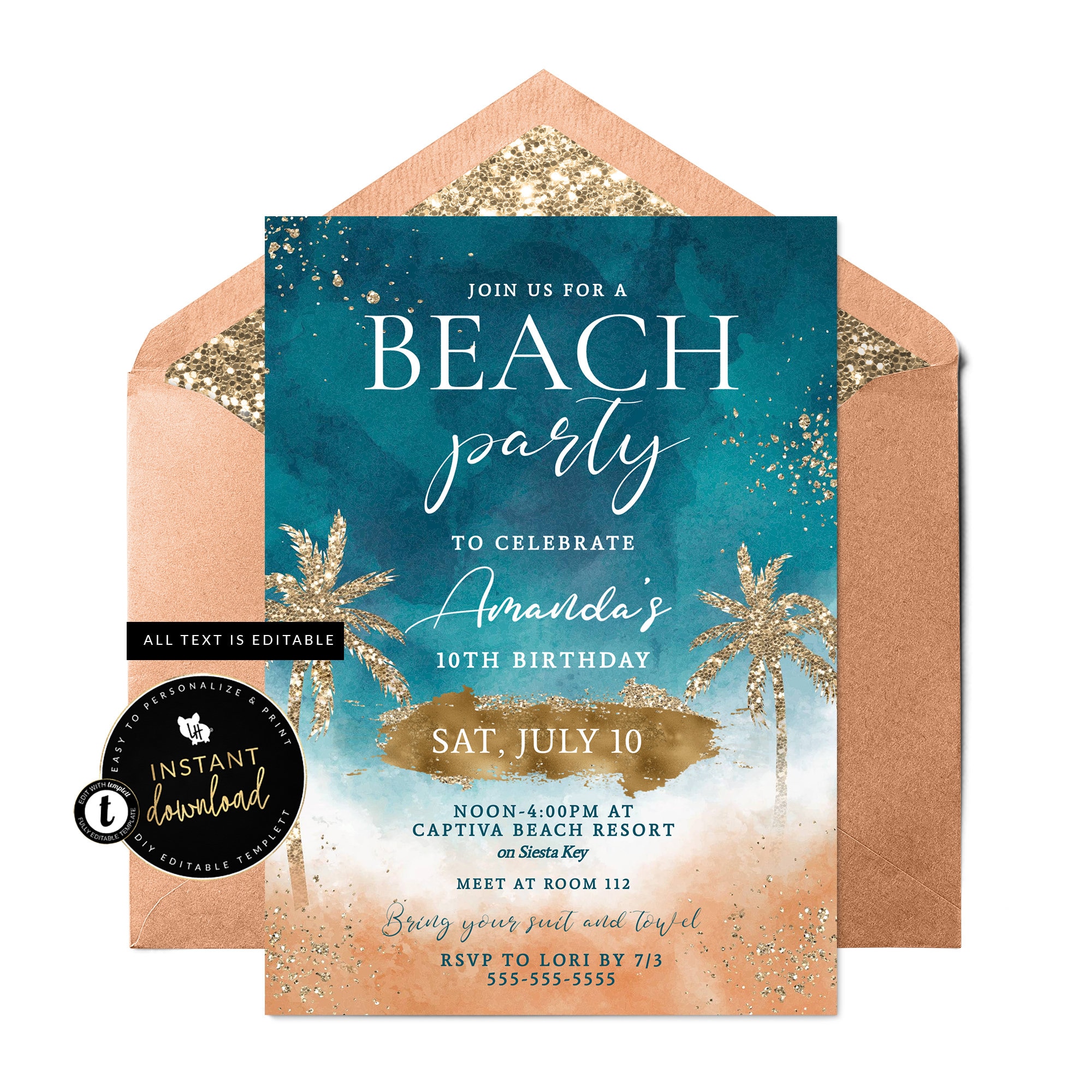 beach-party-invitation-beach-invite-beachy-invitation-etsy