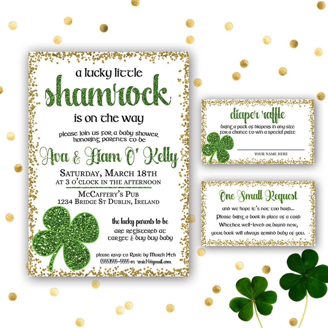 Irish Baby Shower Invitation Set Shamrock Baby Shower Etsy Canada