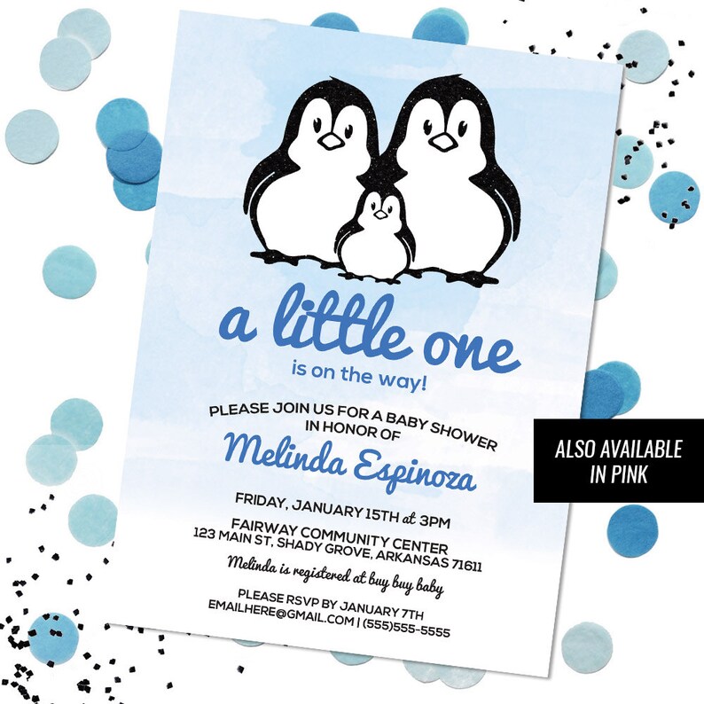 Penguin Baby Shower Invitation Printable Suite