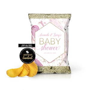 Pink Marble Chip Bag,Baby Shower Chip Bag, Birthday Chip Bag, Marble Snack Bag, Elegant Chip Bag, Editable Instant Download Digital Templett