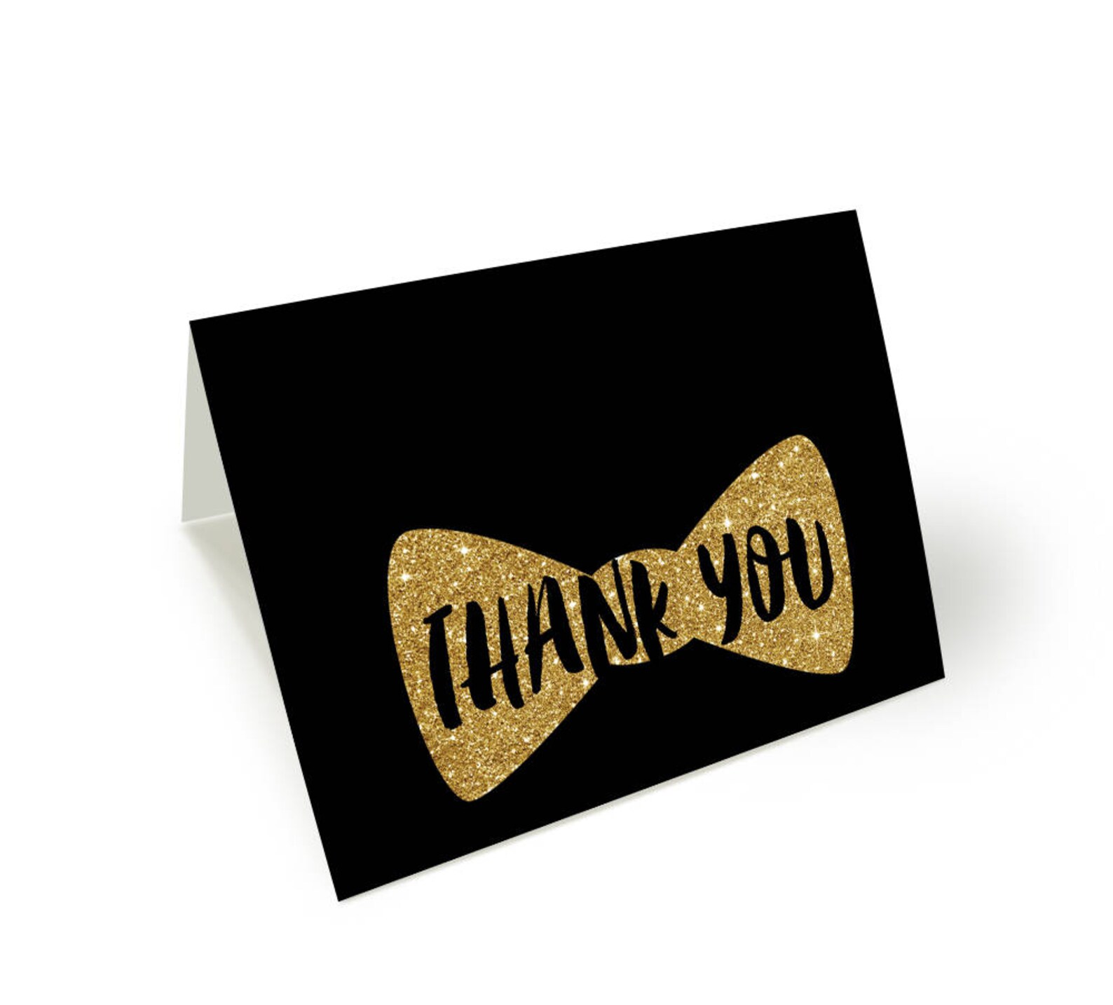 Black and Gold Bow Tie Folded Thank You Card, Faux Gold Glitter Bow Tie ...