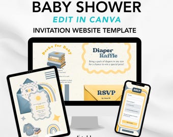 Here Comes the Son Baby Shower Invitation Template | Retro Sunshine Digital Invite | Editable Canva Template