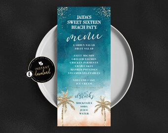 Beach Menu, Beachy Menu Template, Editable Beach Menu, Beach Theme, Beach Printable, Editable Menu, Instant Download Templett