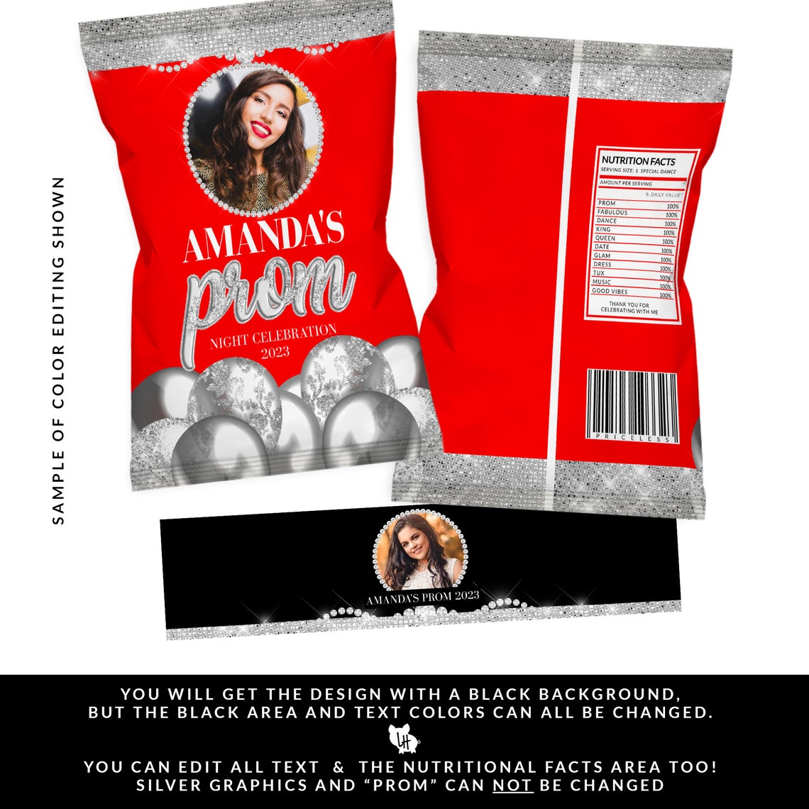 Silver Prom Chip Bag, Silver Prom Water Label, Prom Printable Bundle ...