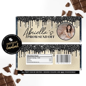 Cream and Black Dripping Candy Bar Label, Candy Bar Label, Printable Candy Bar Label, Printable Favors, Digital Templett
