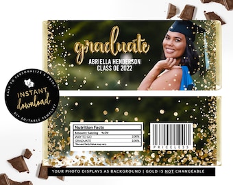 Graduate Candy Bar Label, Graduation Candy Bar, Gold Graduation Candy Wrapper, Graduation Candy Party Favor, Editable Digital Templett