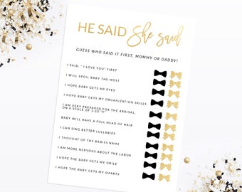 He Said She Said Baby Shower Game, Black and Gold Baby Shower Game, Modern Baby Shower Game, He Said She Said, Printable Baby Shower Game