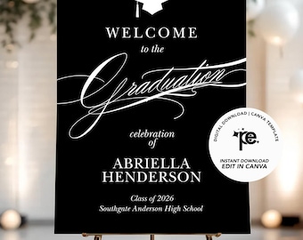 Elegant Graduation Welcome Sign Template, Luxury Grad Party Decor, High End Minimalist Poster, Canva Template, Instant Download