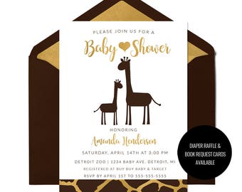 Giraffe Baby Shower Invitation, Safari Baby Shower, Gender Neutral Baby Shower, Animal Baby Shower, Personalized, Printable Invitation Set