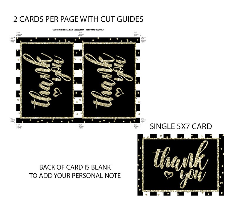 Thank You Card Black White and Gold Thank You Card Printable Etsy