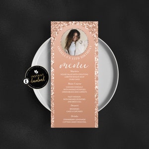 Karta menu Rose Gold ze zdjęciem, Karta menu ze zdjęciem, Menu do wydruku, Karta menu Rose Gold, Szablon menu, Natychmiastowe pobieranie, Menu Templett
